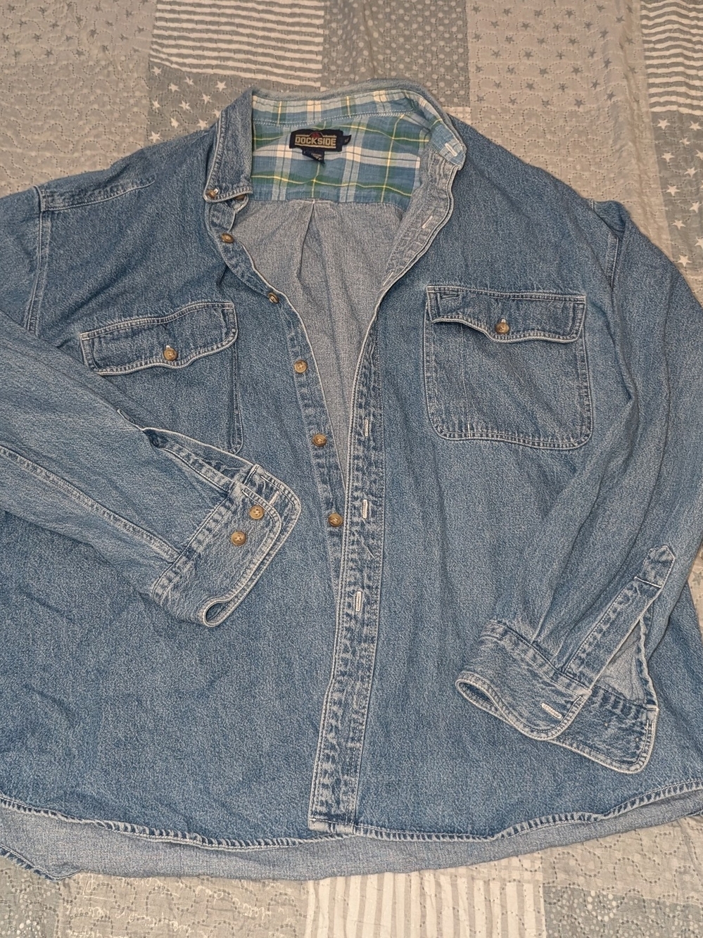 Vintage 90s Dockside Flannel Lined Denim Shirt Shacket XL